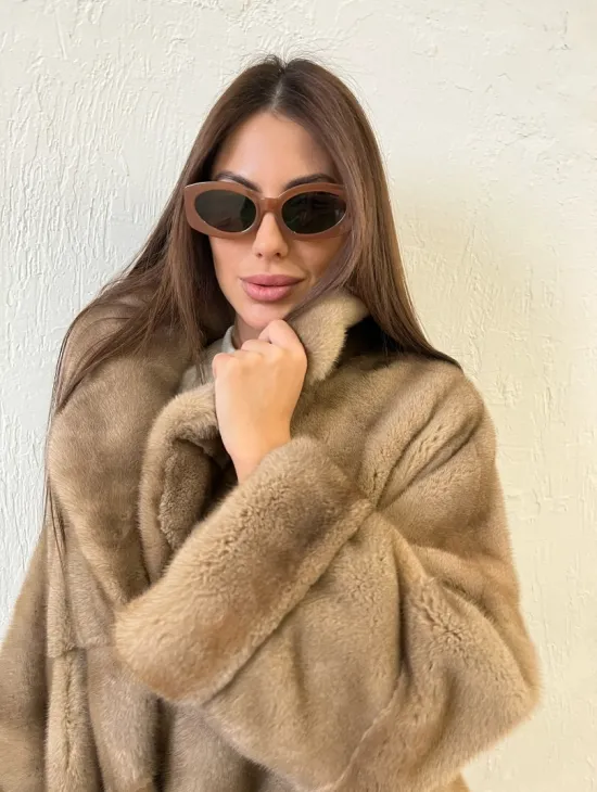 Шуба норковая SAGA FURS с английским воротником - цвет  натуральный пастель