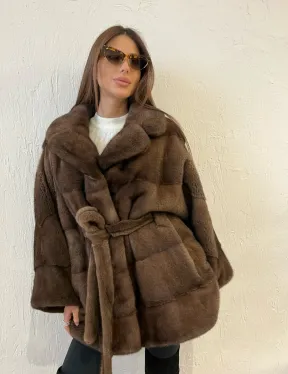 Пончо - шуба из плюшевой североамериканской норки цвет соболь