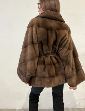 Пончо - шуба из плюшевой североамериканской норки цвет соболь