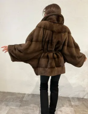 Пончо - шуба из плюшевой североамериканской норки цвет соболь