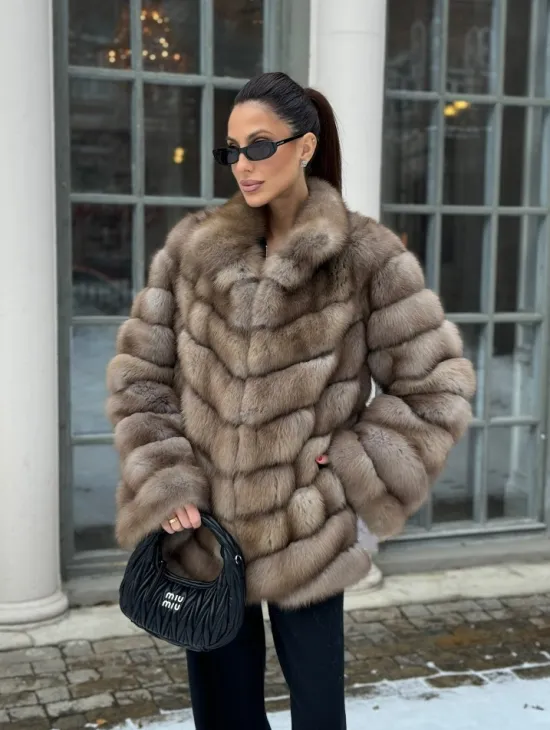 Шуба из меха куницы - цвет трюфель
