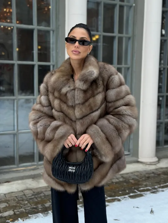 Шуба из меха куницы - цвет трюфель