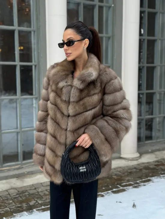 Шуба из меха куницы - цвет трюфель