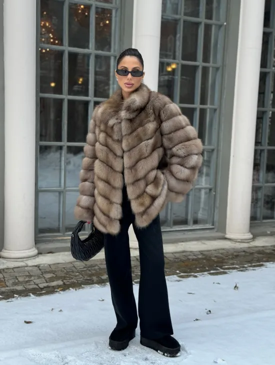 Шуба из меха куницы - цвет трюфель