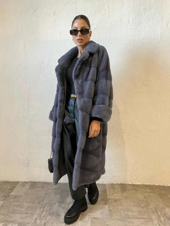 Шуба серого цвета из меха норки ПРЕМИУМ качества