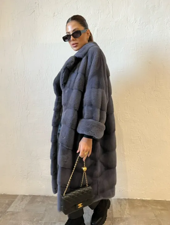 Шуба серого цвета из меха норки ПРЕМИУМ качества