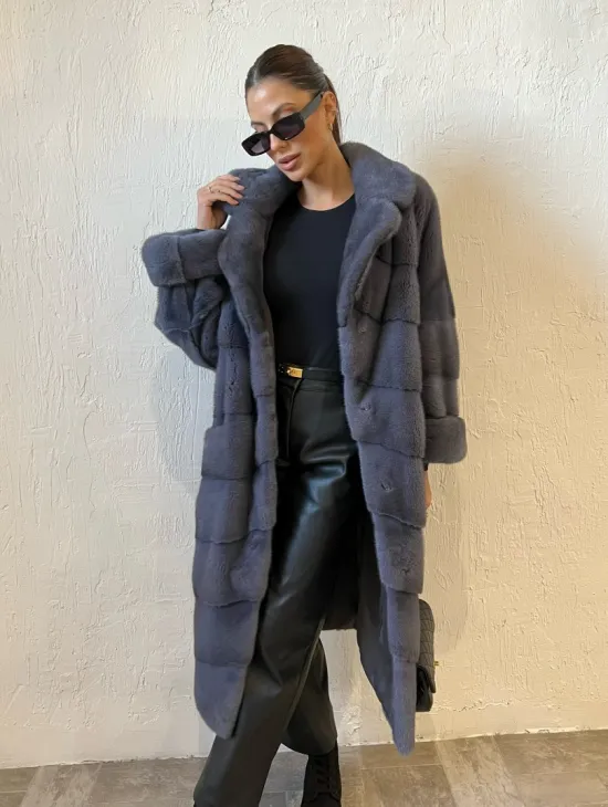 Шуба серого цвета из меха норки ПРЕМИУМ качества