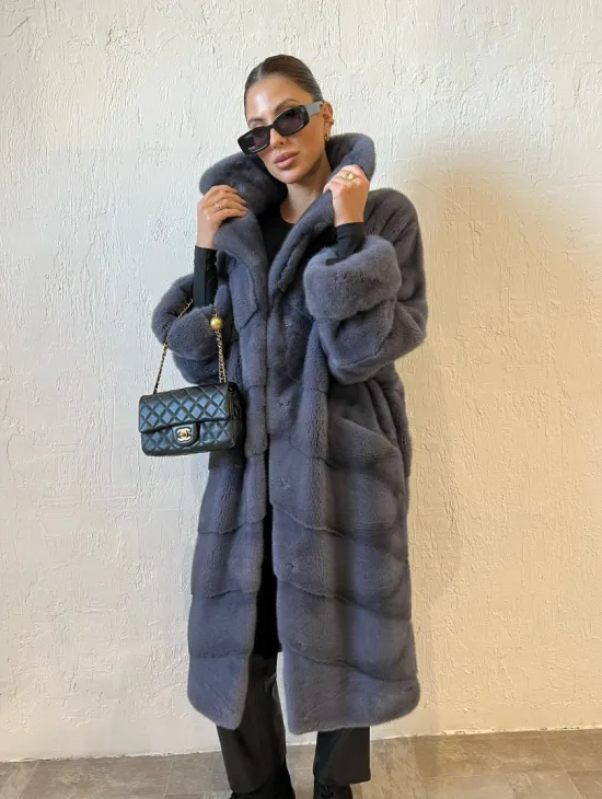 Шуба серого цвета из меха норки ПРЕМИУМ качества