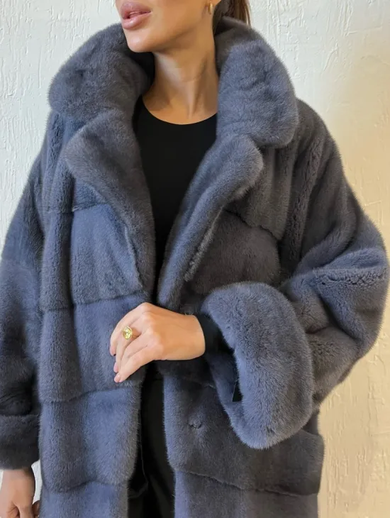 Шуба серого цвета из меха норки ПРЕМИУМ качества