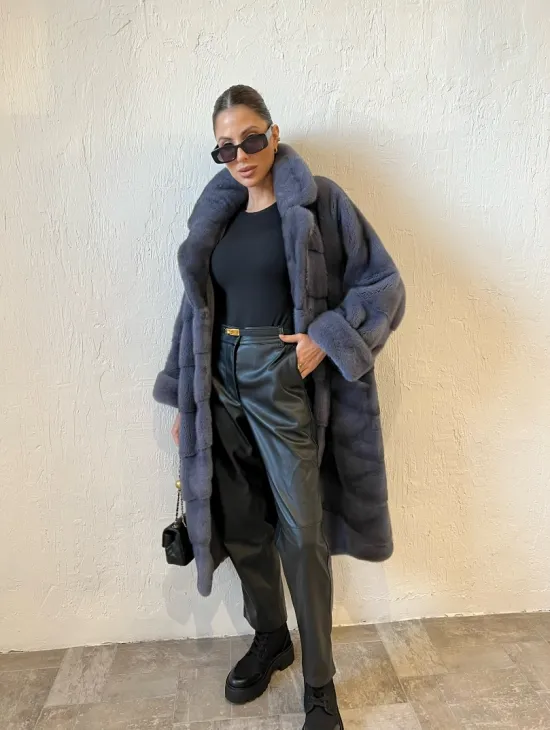 Шуба серого цвета из меха норки ПРЕМИУМ качества