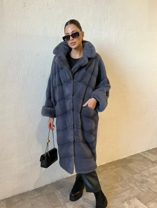 Шуба серого цвета из меха норки ПРЕМИУМ качества