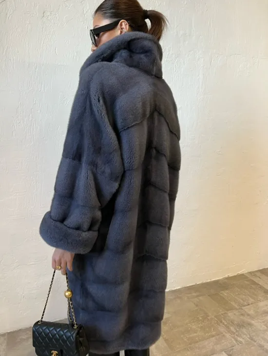 Шуба серого цвета из меха норки ПРЕМИУМ качества