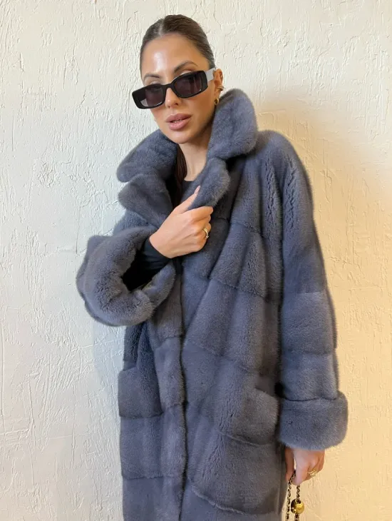 Шуба серого цвета из меха норки ПРЕМИУМ качества