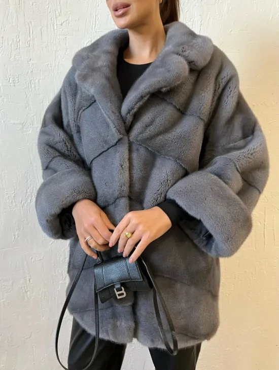 Серая короткая норковая шуба премиум качество