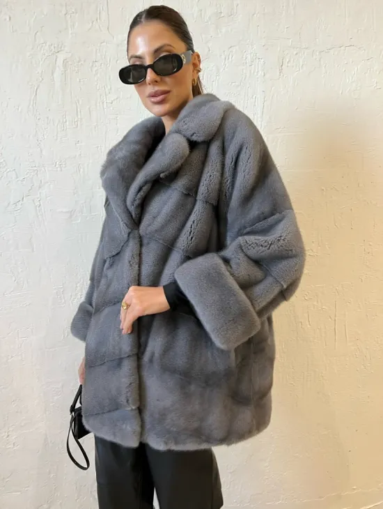 Серая короткая норковая шуба премиум качество