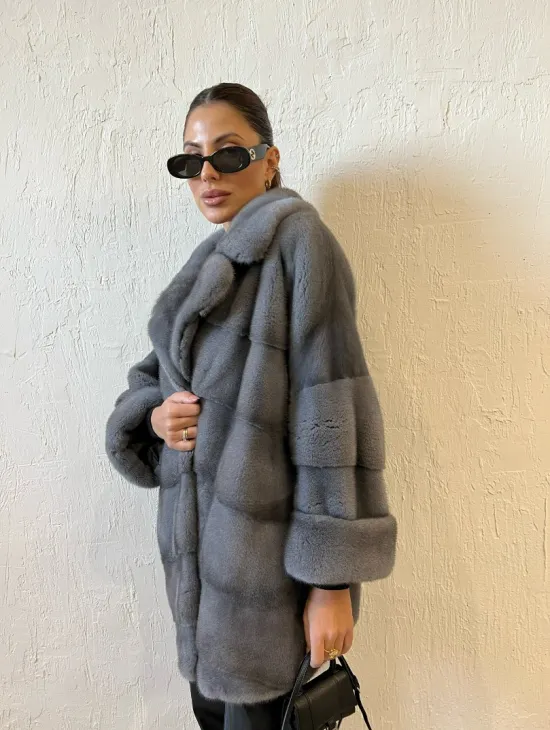 Серая короткая норковая шуба премиум качество