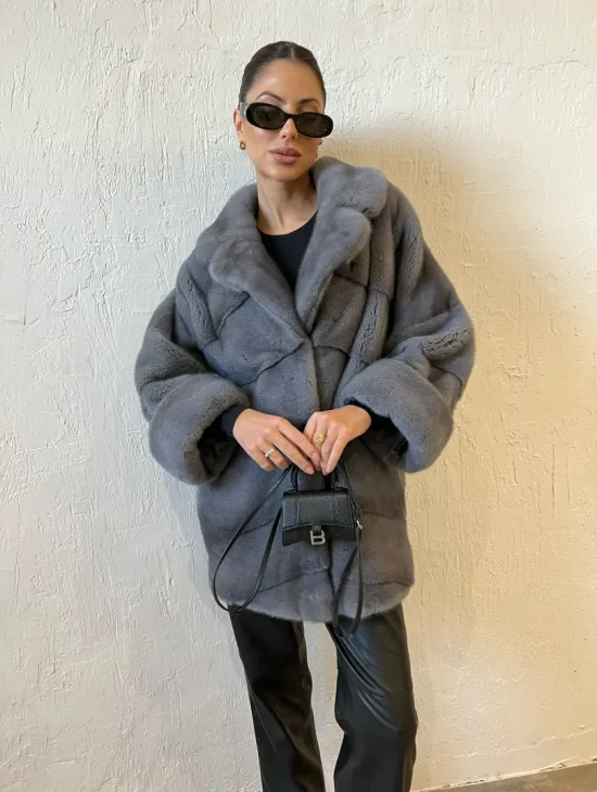 Серая короткая норковая шуба премиум качество