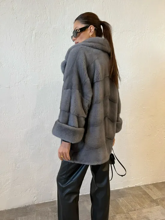 Серая короткая норковая шуба премиум качество