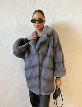 Серая короткая норковая шуба премиум качество