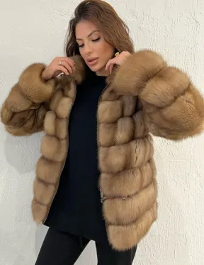 Шуба из меха куницы на молнии