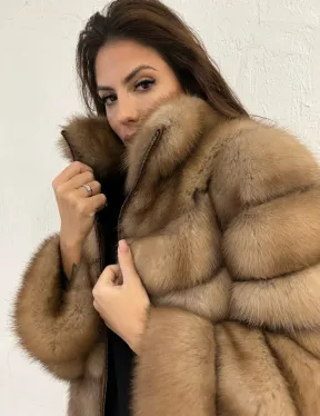 Шуба из меха куницы на молнии