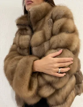 Шуба из меха куницы на молнии