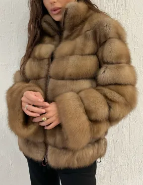 Шуба из меха куницы на молнии