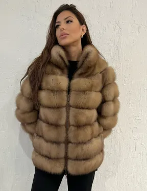 Шуба из меха куницы на молнии