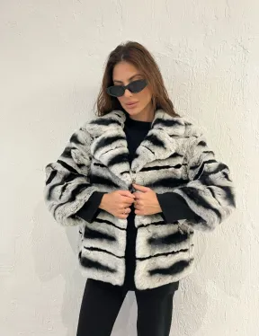 Короткая шуба из меха орилага под шиншиллу