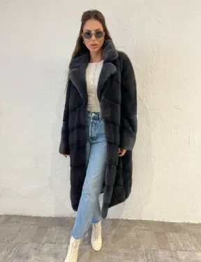 Шуба норковая с английским воротником - цвет графит