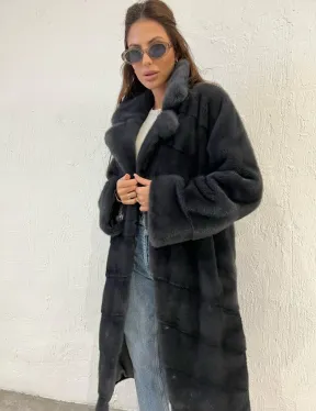 Шуба норковая с английским воротником - цвет графит