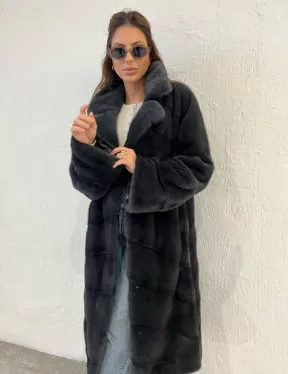 Шуба норковая с английским воротником - цвет графит