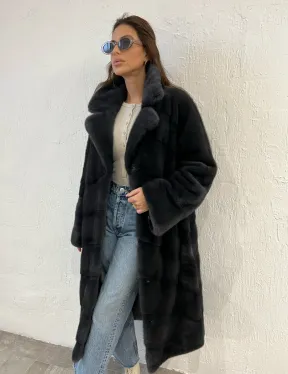 Шуба норковая с английским воротником - цвет графит