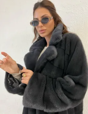 Шуба норковая с английским воротником - цвет графит