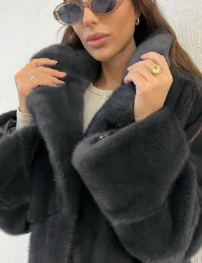 Шуба норковая с английским воротником - цвет графит