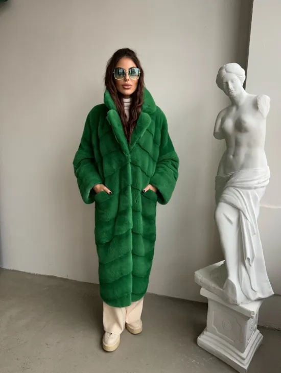 Шуба из плюшевой норки Velvet - цвет светлый изумруд