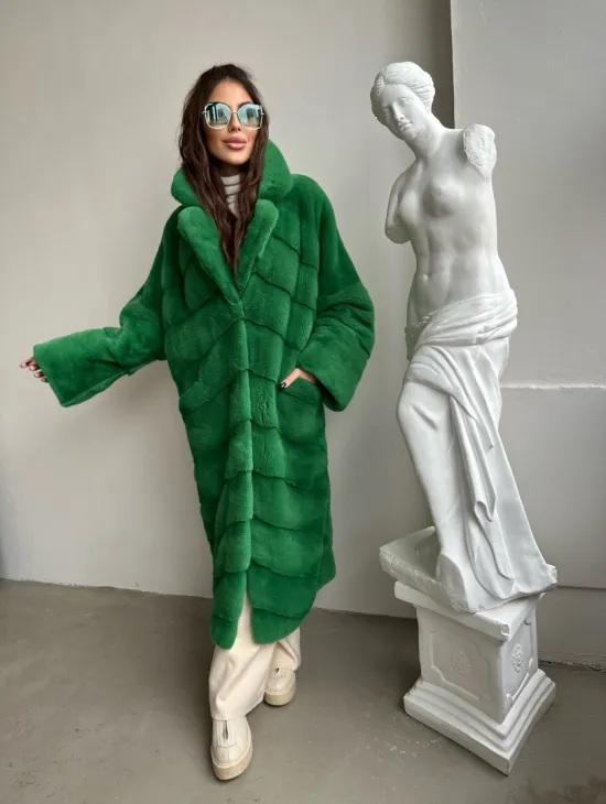 Шуба из плюшевой норки Velvet - цвет светлый изумруд