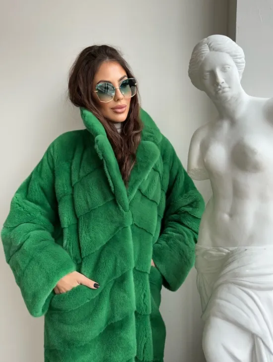 Шуба из плюшевой норки Velvet - цвет светлый изумруд