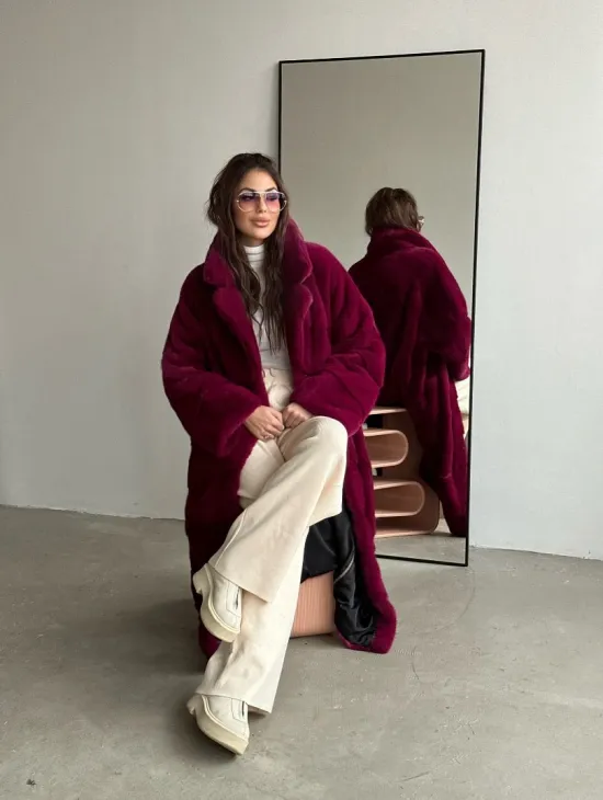 Шуба из плюшевой норки VELVET - цвет пурпур