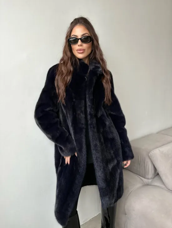 Шуба из аукционной норки стойка воротник  - цвет инфинити