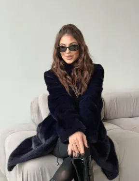 Шуба из аукционной норки стойка воротник  - цвет инфинити