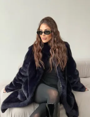 Шуба из аукционной норки стойка воротник  - цвет инфинити