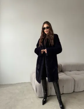 Шуба из аукционной норки стойка воротник  - цвет инфинити