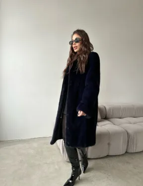 Шуба из аукционной норки стойка воротник  - цвет инфинити