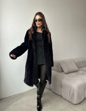 Шуба из аукционной норки стойка воротник  - цвет инфинити