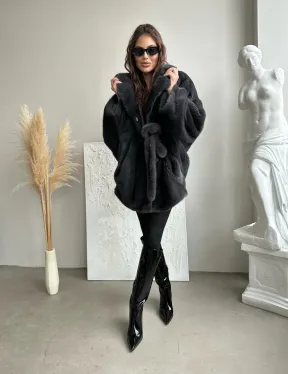 Шуба - манто из меха норки Nafa в цвете графит