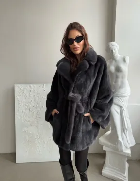 Шуба - манто из меха норки Nafa в цвете графит