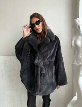 Шуба - манто из меха норки Nafa в цвете графит