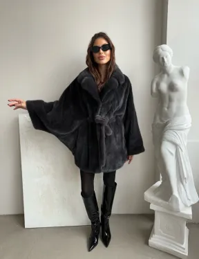 Шуба - манто из меха норки Nafa в цвете графит