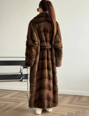 Шуба из плюшевой норки Velvet с английским воротником - цвет соболь